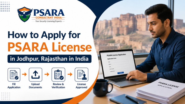 Man applying for a PSARA license online in Jodhpur.