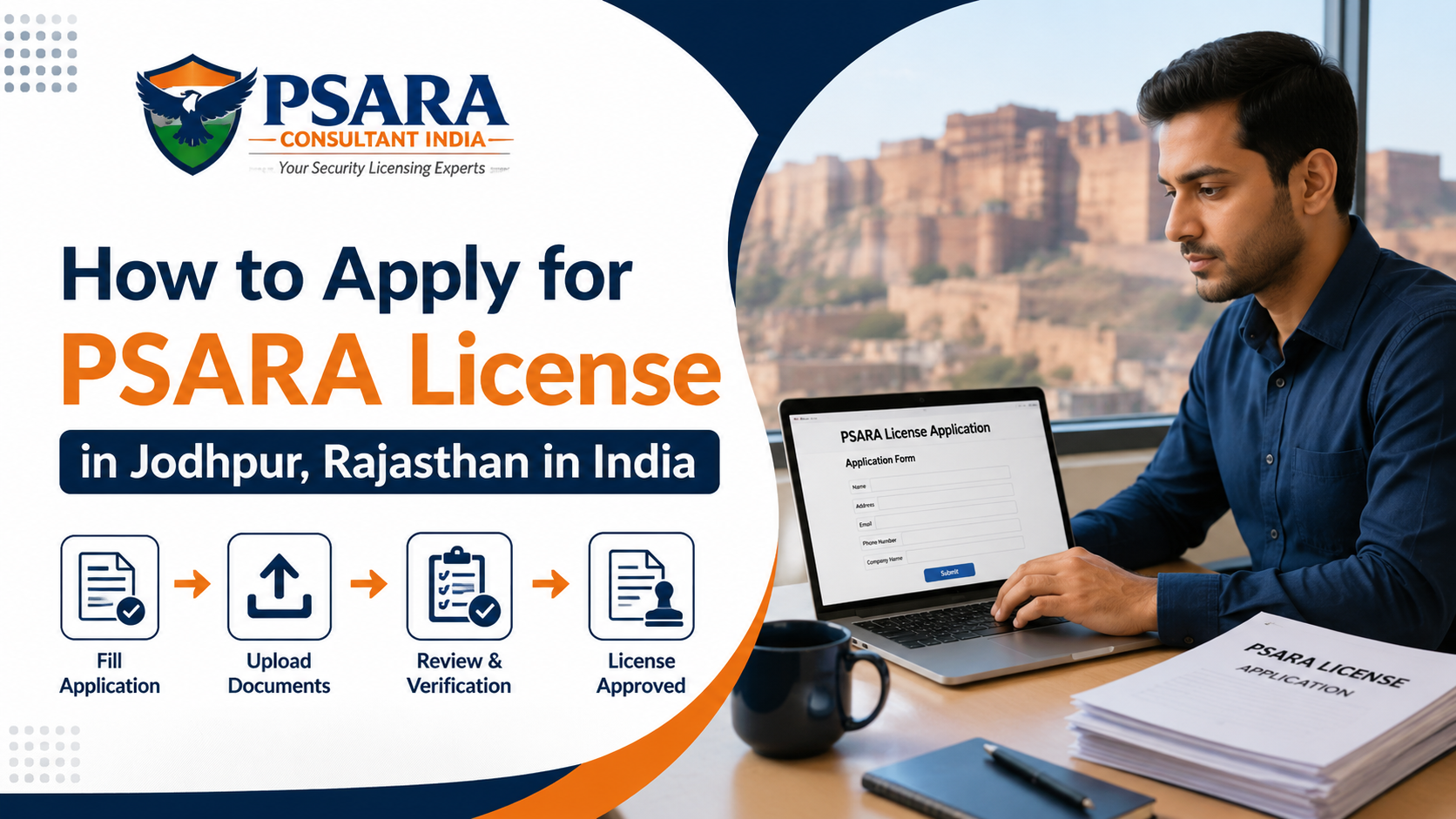 Man applying for a PSARA license online in Jodhpur.